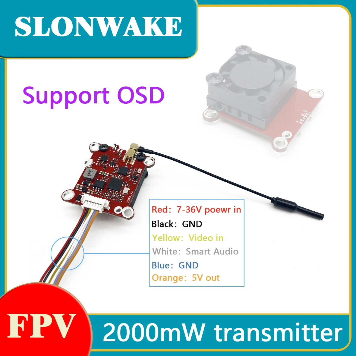 SLONWAKE Over 10km 5.8g 48ch 200/500/1000/2000mW VTX transmitter with antenna For Long Range FPV Racing Drone Frame