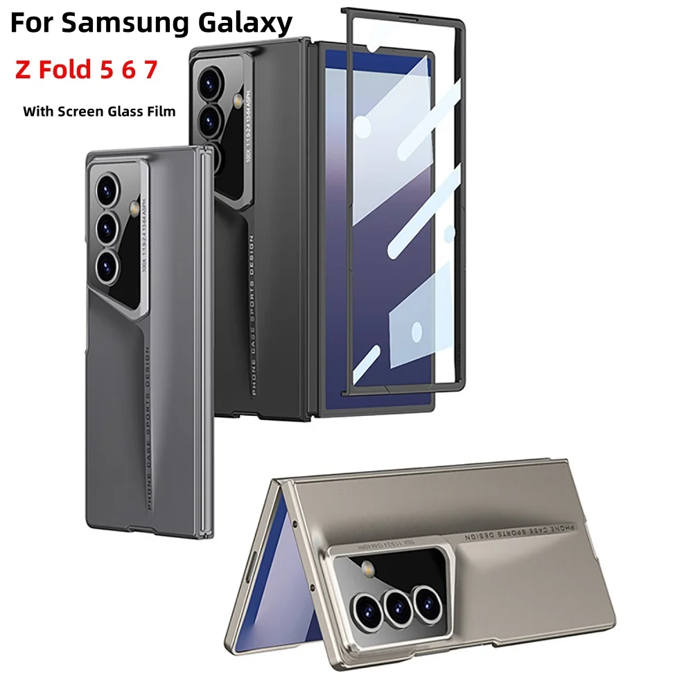 

Для Samsung Galaxy Z Fold 7 6 5 5G со стеклянной пленкой для экрана, ультратонкая защита объектива Mecha, жесткий матовый противоударный чехол из ПК