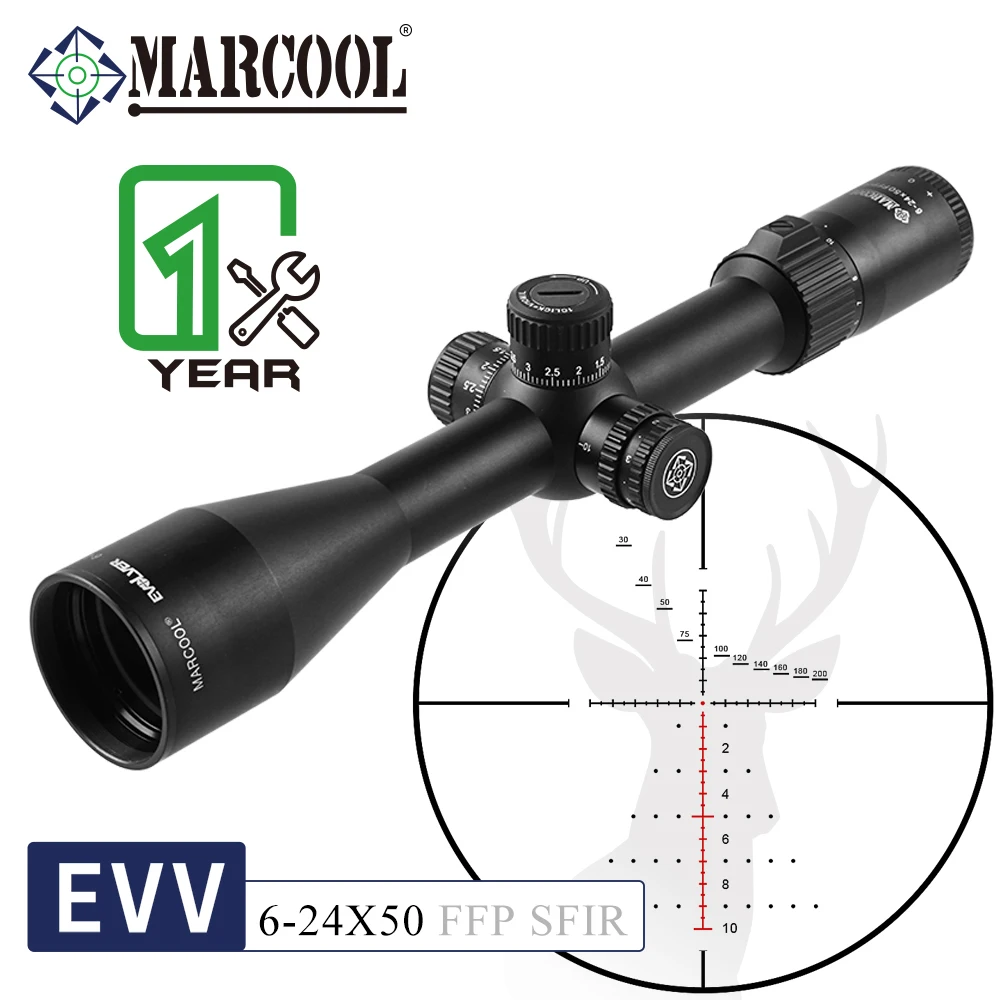 Marcool EVV 6-24X50 FFP SFIR Riflescope Tactical Hunting Scope Airsoft Sight Mount Reticle 30mm Tube Scopes