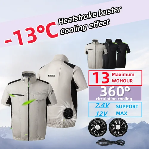 Chaleco fresco de verano, ventilador de refrigeración portátil, ropa con aire acondicionado, refrigeración por Usb, 13 horas para trabajo al aire libre, pesca, manga corta