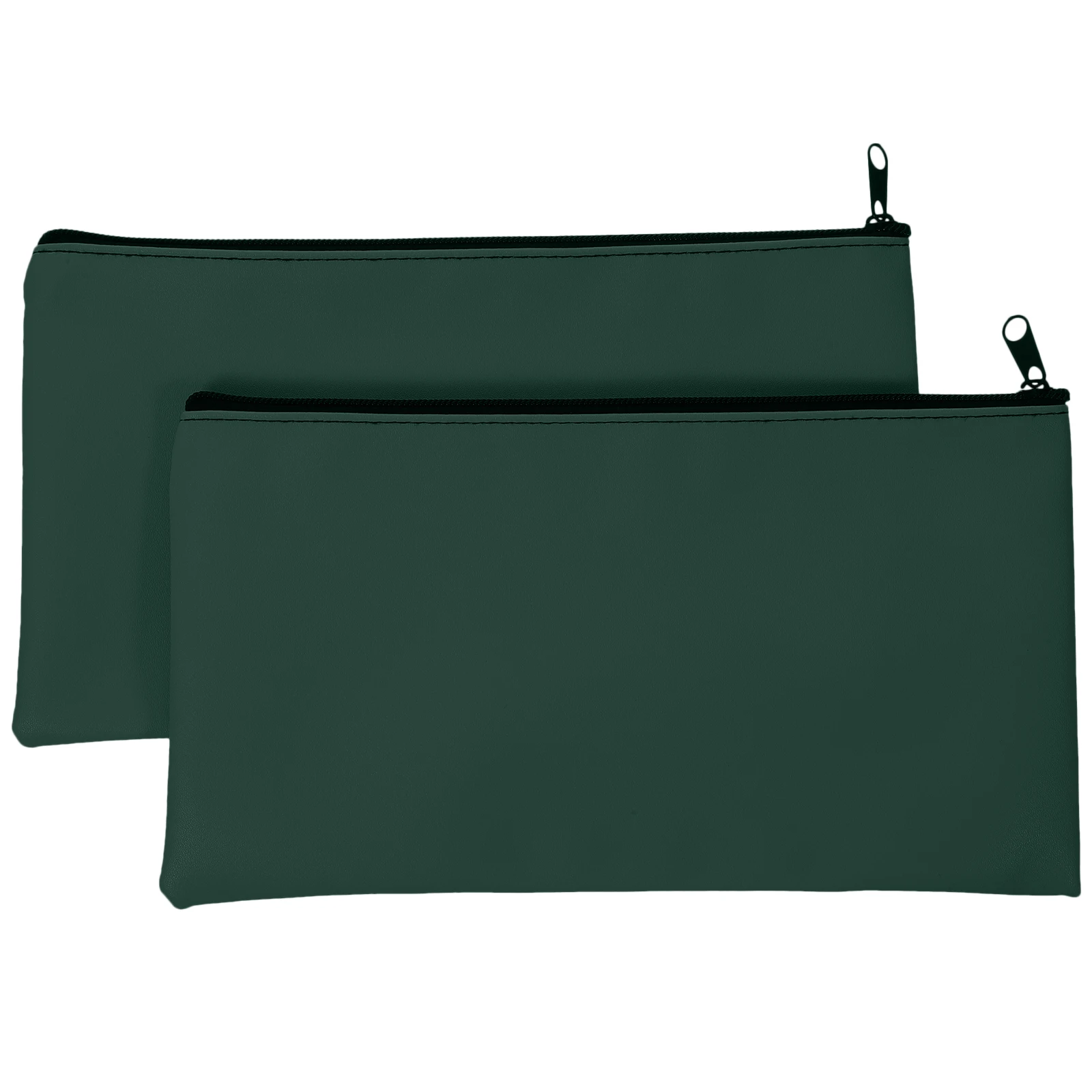 

2pcs PU Bill Bag Cash Storage Zipper Money Bags Folding Travel Bank Deposit Green Color Multi Function