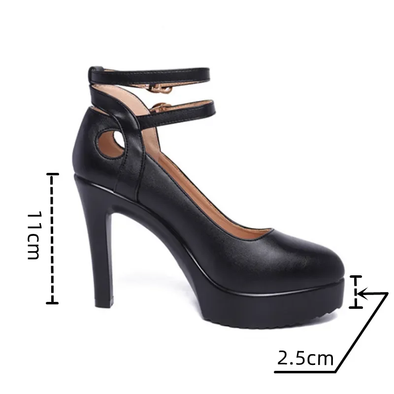 11cm Small Size 32-43 Ankle Buckle Platform Pumps Women Fall 2024 Stilettos High Heels Shoes Soft Leather for Office Model Party