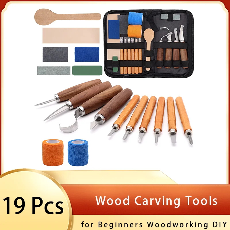 Wood Carving Knife Tools Kit 19 Pcs Spoon Carving Blanks Wood Whittling Kit for Beginners Kids Adults Woodworking DIY