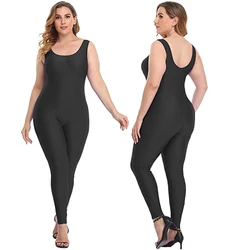 AOYLISEY donna nero Plus Size Tank Dance Unitard Ballet senza maniche tuta intera body allenamento costumi ginnici