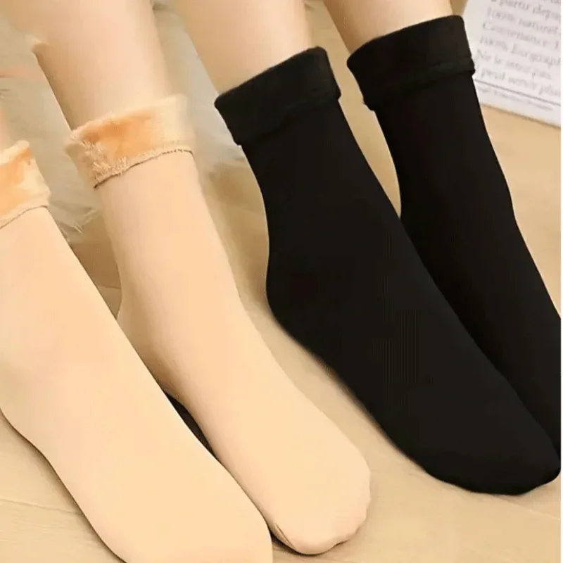 

Winter Warm Solid Women Socks Thicken Thermal Socks Wool Cashmere Black Skin Seamless Snow Sock Velvet Unisex Socks