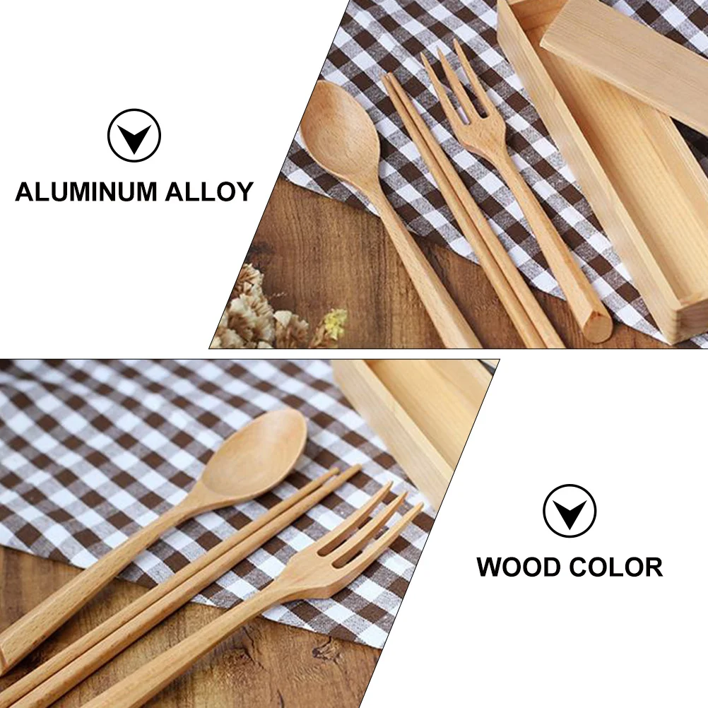 

Wooden Tableware Set 1 Spoon 1 Fork Chopsticks Case Portable Travel Camping Picnic Japanese Style Dining Utensils