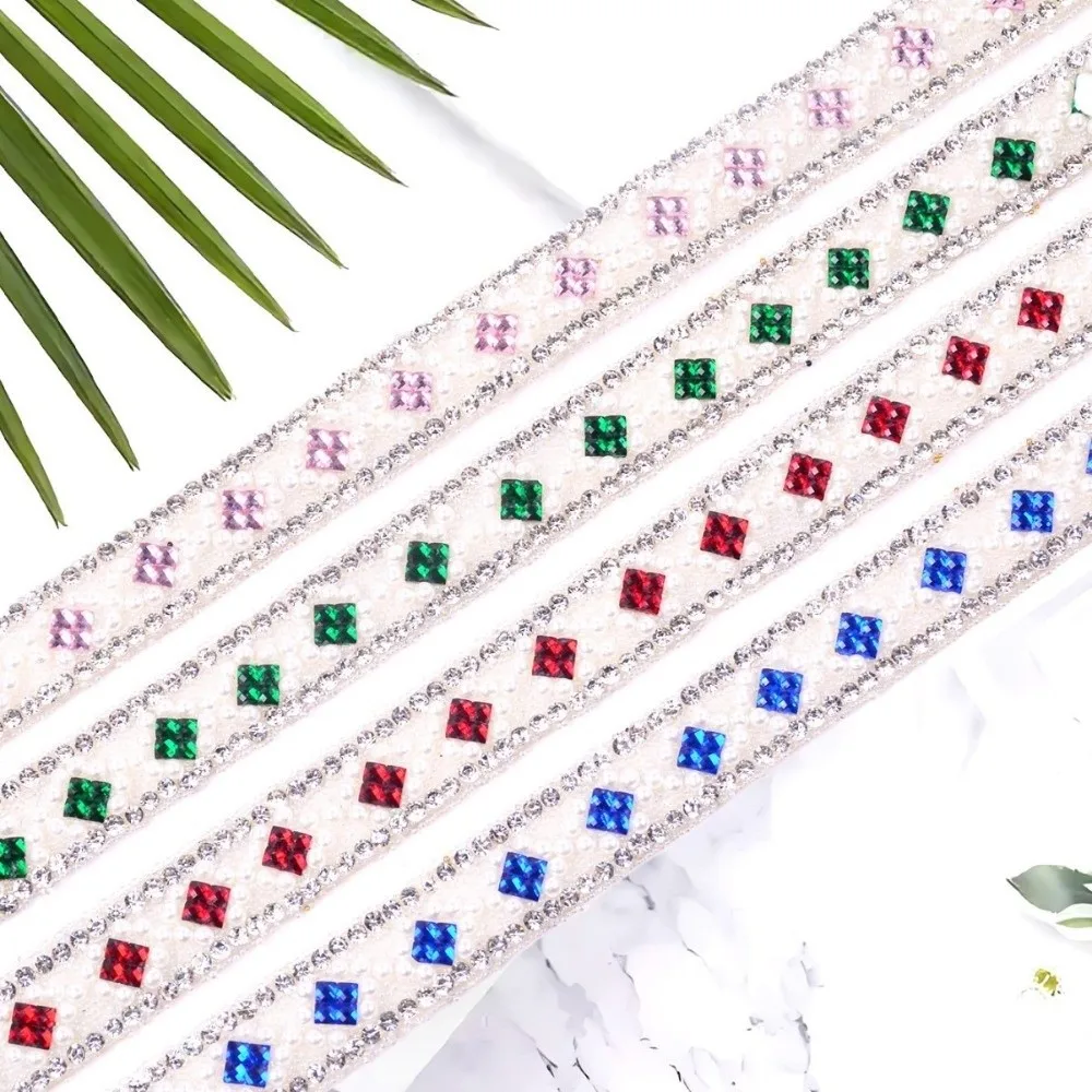 Apparel Accessory Self Adhesive Pearl Chain Shiny Flexible Crystal Chain Rhinestone Chain Waist Belt