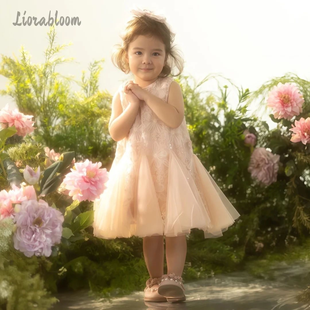 Abito Elegante da Damigella con Perline e Fiori in Tulle, Stile Ricamato, per Matrimoni e Feste - Vestito da Cerimonia