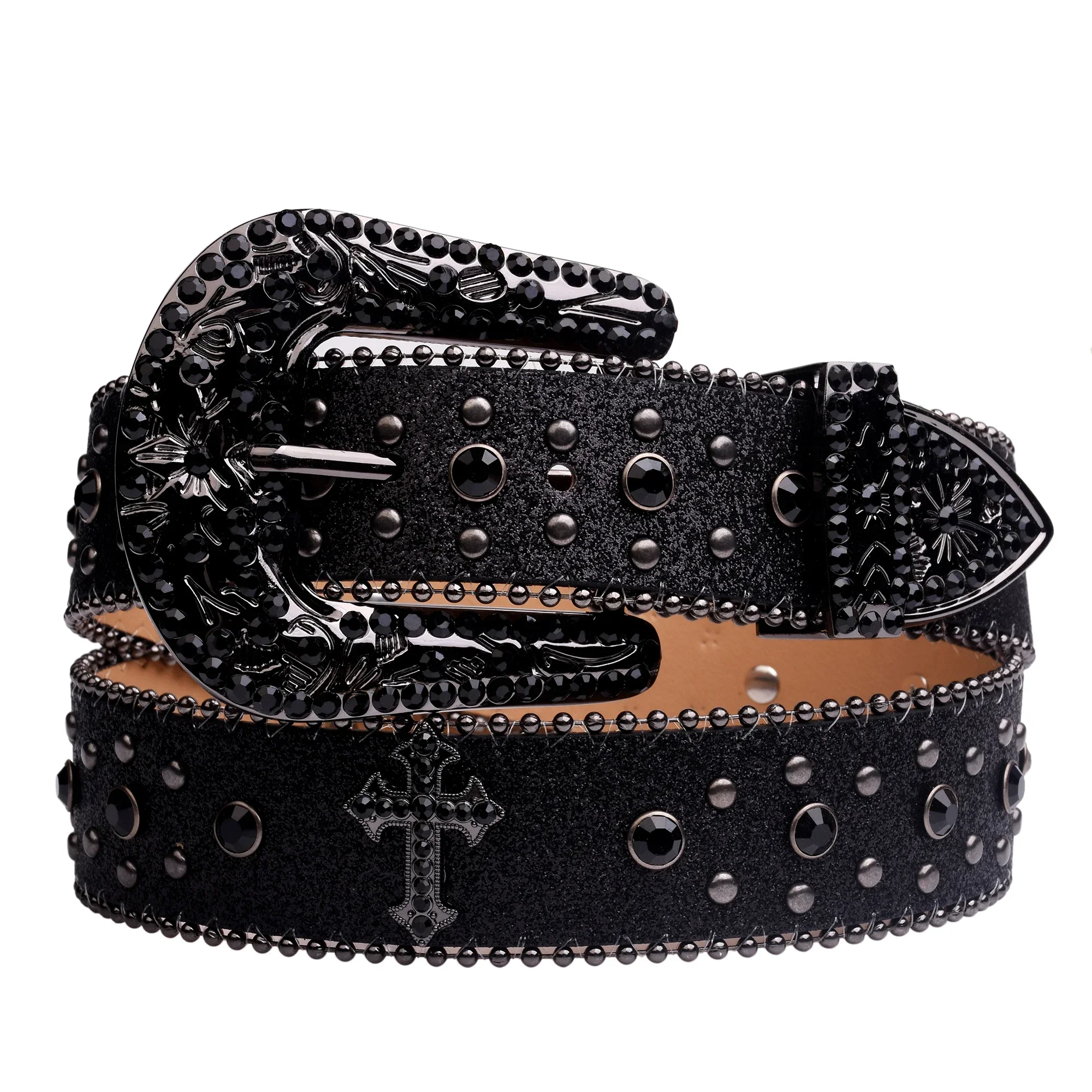 New Man-made Diamond Belt, Ladies Fashion Western Cowboy Rhinestone Belt Design Leather Belt Inlay Man-made Diamond Belt Jeans