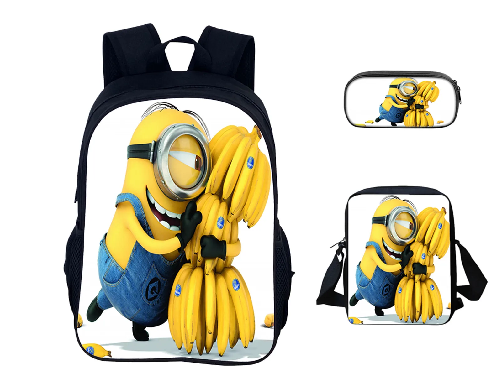 Student Minions Graphic Backpack and Side Bag Pencil Case,Lightweight Rucksack Cartoon Knapsack for Kid