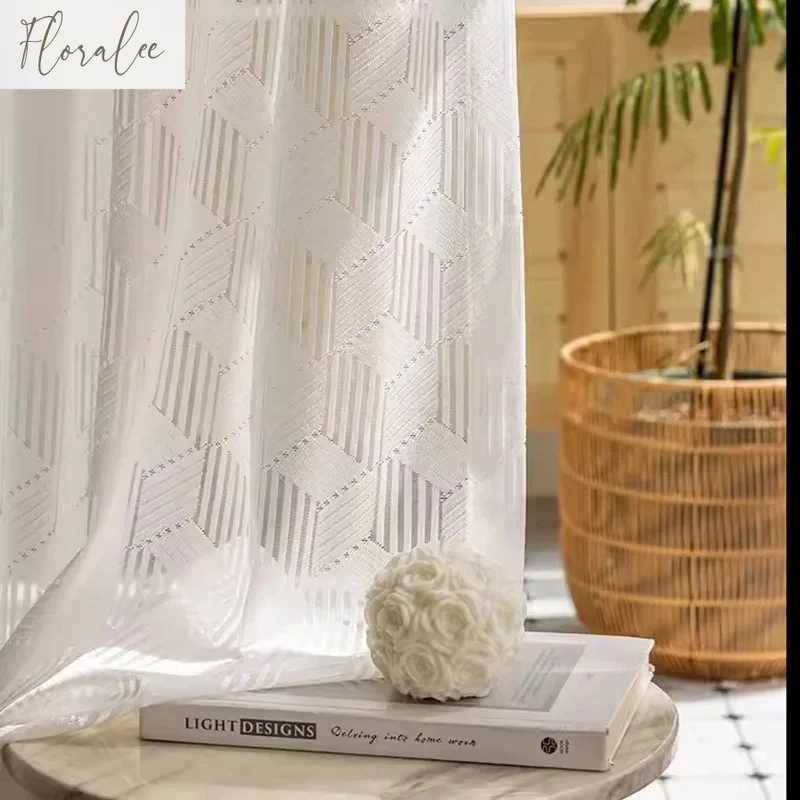 

Custom Size！！Nordic Modern Geometric Romantic Elegant Translucent Fashion Curtains for Living Dining Room Bedroom Decor Window