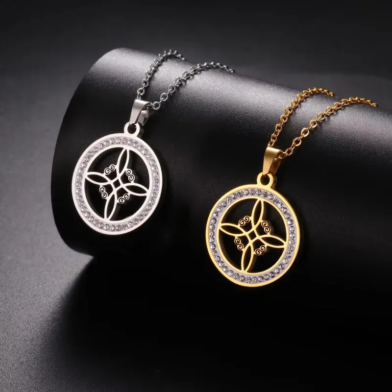 Fashionable Shining Pendant Necklace Dot Synthetic Zircon Miko Knot Pendant Versatile Stainless Steel Necklace for Men and Women