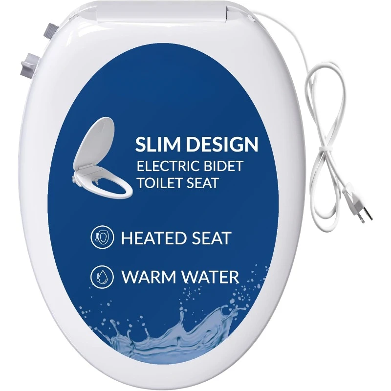 BB500 Low Profile Electric Bidet Toilet Seat, Warm Water, Slim Heated Seat with Smart Sensor and Slow Close Lid, Night Light