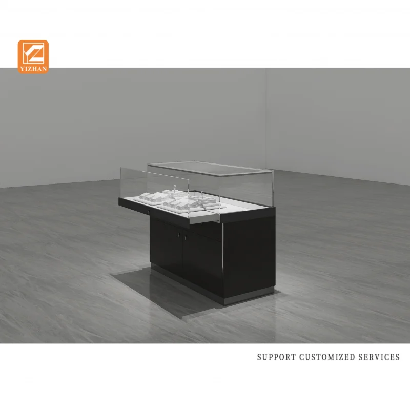 custom.Jewelry Customized Black Luxury Glass Display Cabinet Showroom Boutique Jewelry Store Counter Display with LED Light
