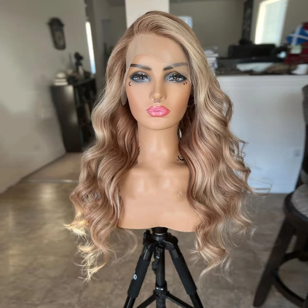 Medium Mocha Blonde Balayage Wig 180% Density Real Human Hair Full Lace Wigs HD 13x4 13x6 Lace Front Wig Side Parting Wavy Hair