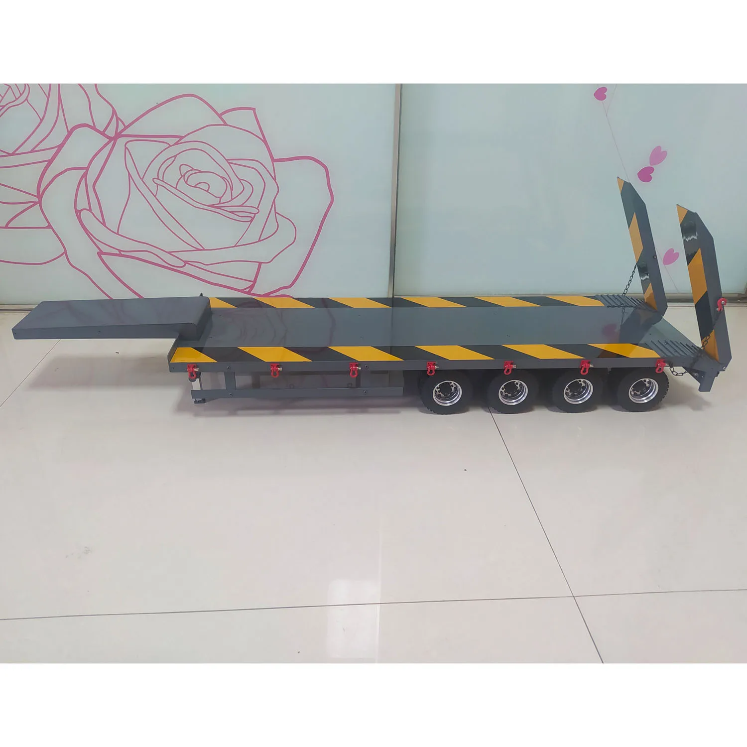 

Semi-trailer 4-axle Metal Assembled Trailer W/ Flat Stripe for 1/14 Radio Control Dumper RC Tractor Truck Vehicle Toys TH23238