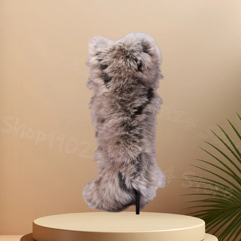 مختلط اللون الربط الفراء أشار تو الأحذية الانزلاق على أحذية النساء رقيقة عالية الكعب موضة مأدبة الحفلات 2025 Zapatos Para Mujere