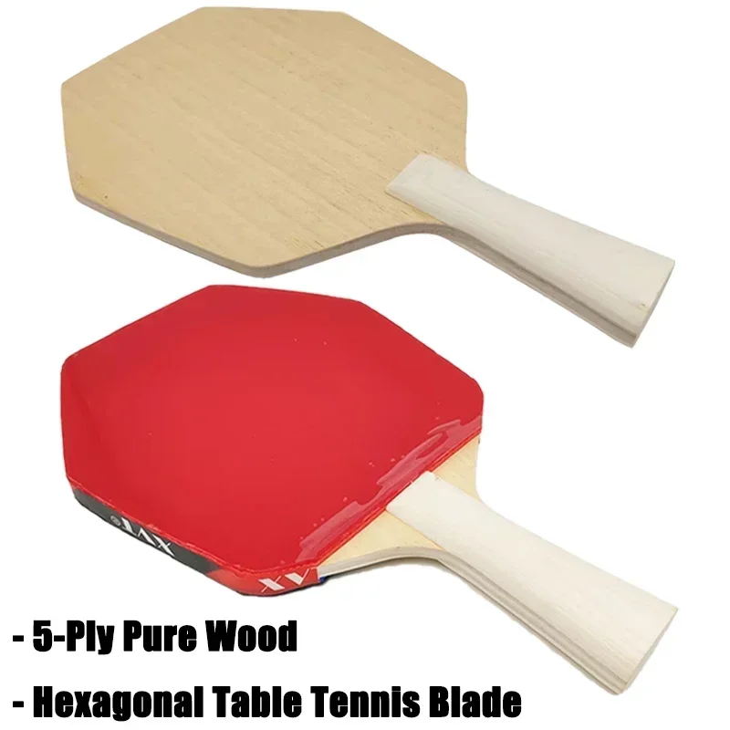 Hexagonal Table Tennis Blade 5-Ply Pure Wood Pingpong Racket Bottom Plate Ping Pong Paddle Board Bat Hitting Area Increase By 5%