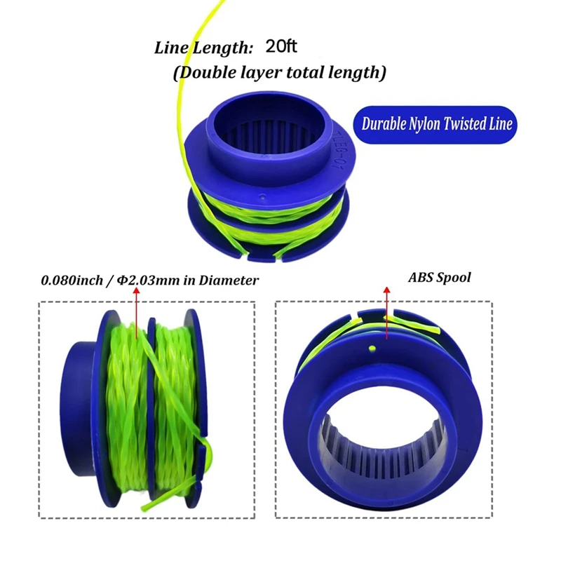 400-03 Spooled Trimmer Line 124-in 20ft 3er Pack, für Kobalt 24-Volt Max Weed Wacker Saiten schneider, Dual-Line-Spule langlebig