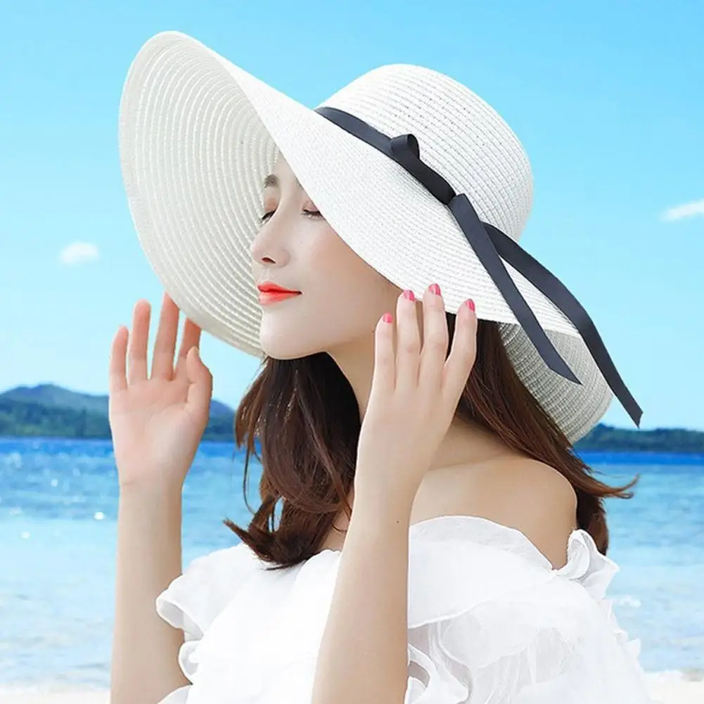 

Summer Large Wide Brim Sun Hats For Women Oversized Beach Hat Foldable Travel Straw Hat Lady UV Protection Sun Shade Hat