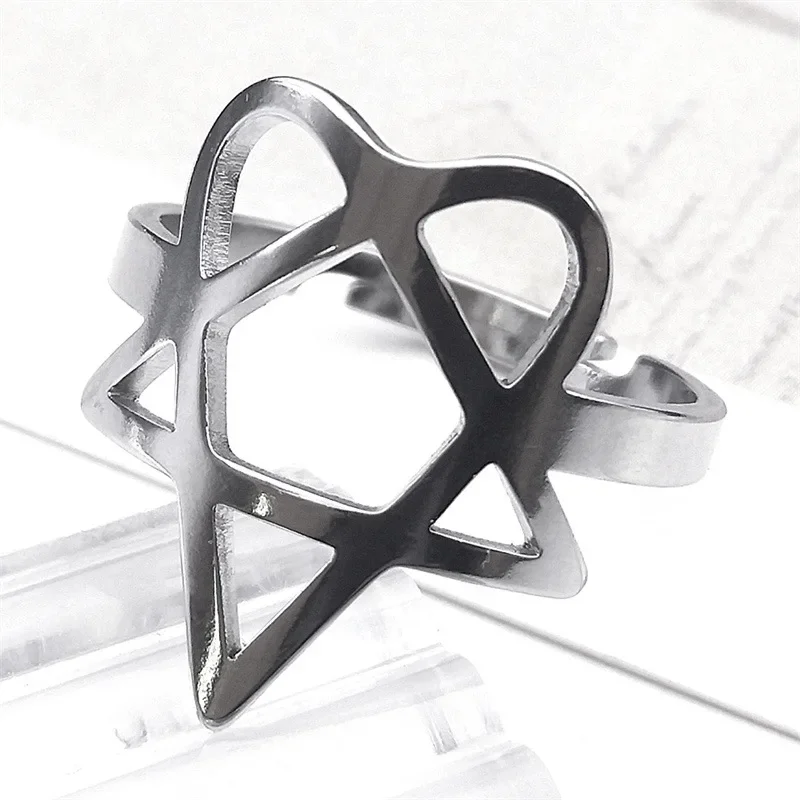 Heartagram Symbol of HIM Music Band Ring for Women Men Stainless Steel Hollow Heavy Metal Finger Rings Jewelry Gift