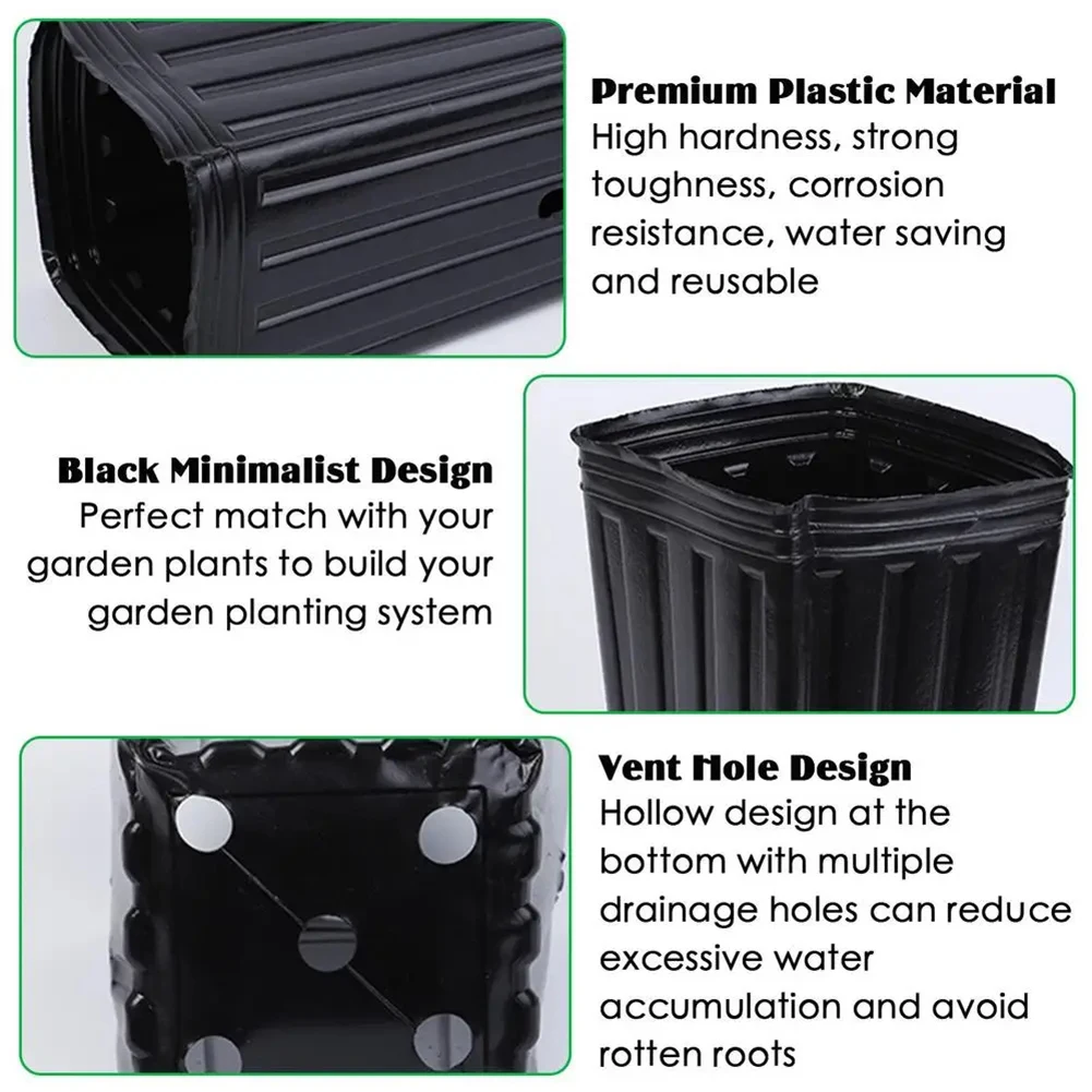 Tall Square Plant Seeding- Planting Cup Plastic Deep Nursery Tree Pot Flower Plant Container Pot Garden Transplant Grow Bags