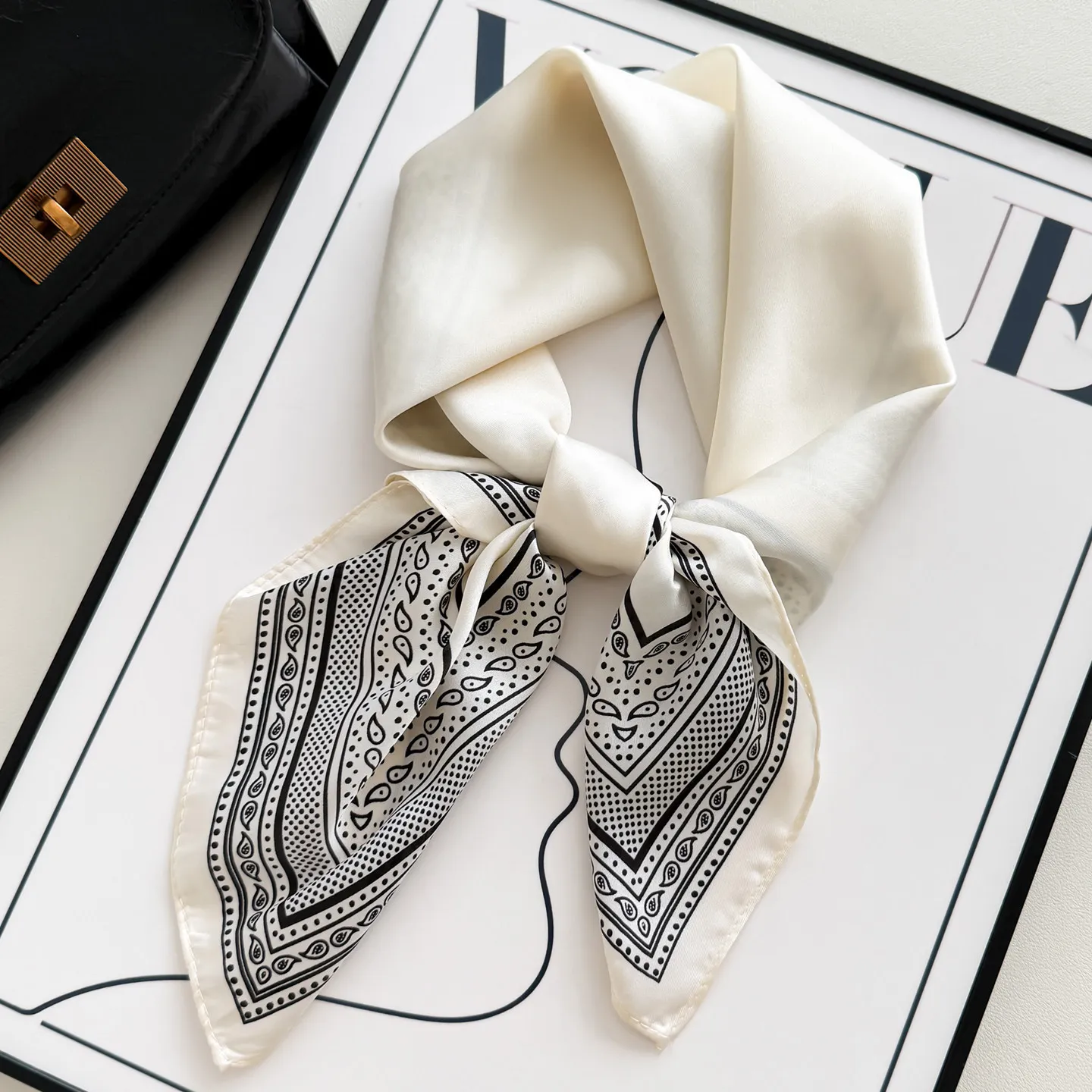 Summer Thin White Striped Silk Square Scarf for Women Fashionable Necktie Headscarf to Match Suit Elegant Office Wear