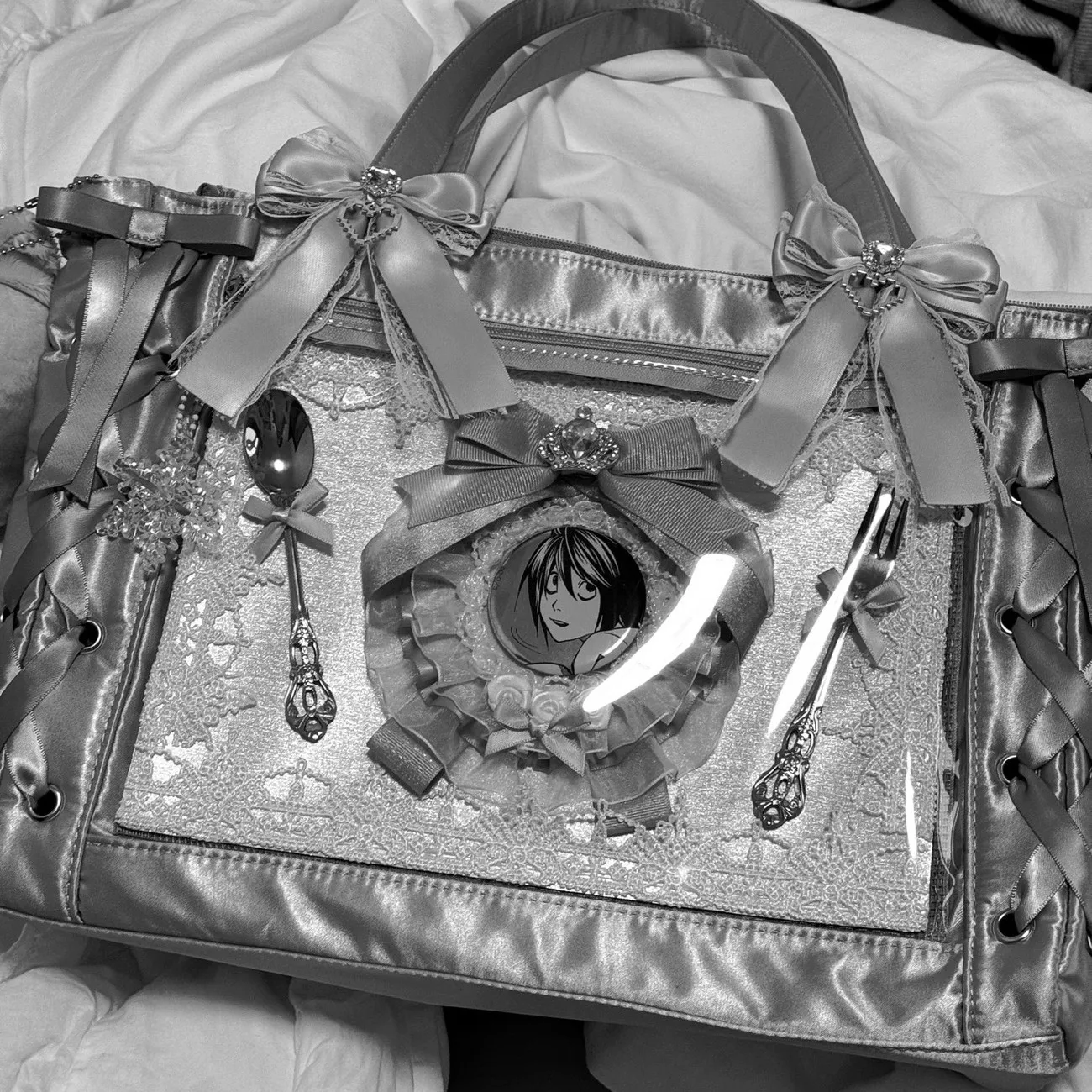 satin-silver-pain-plate-lolita-style-finished-pain-plate-bag-ornament-ballet-style-ribbon-pain-daily-tie-bag-accessories