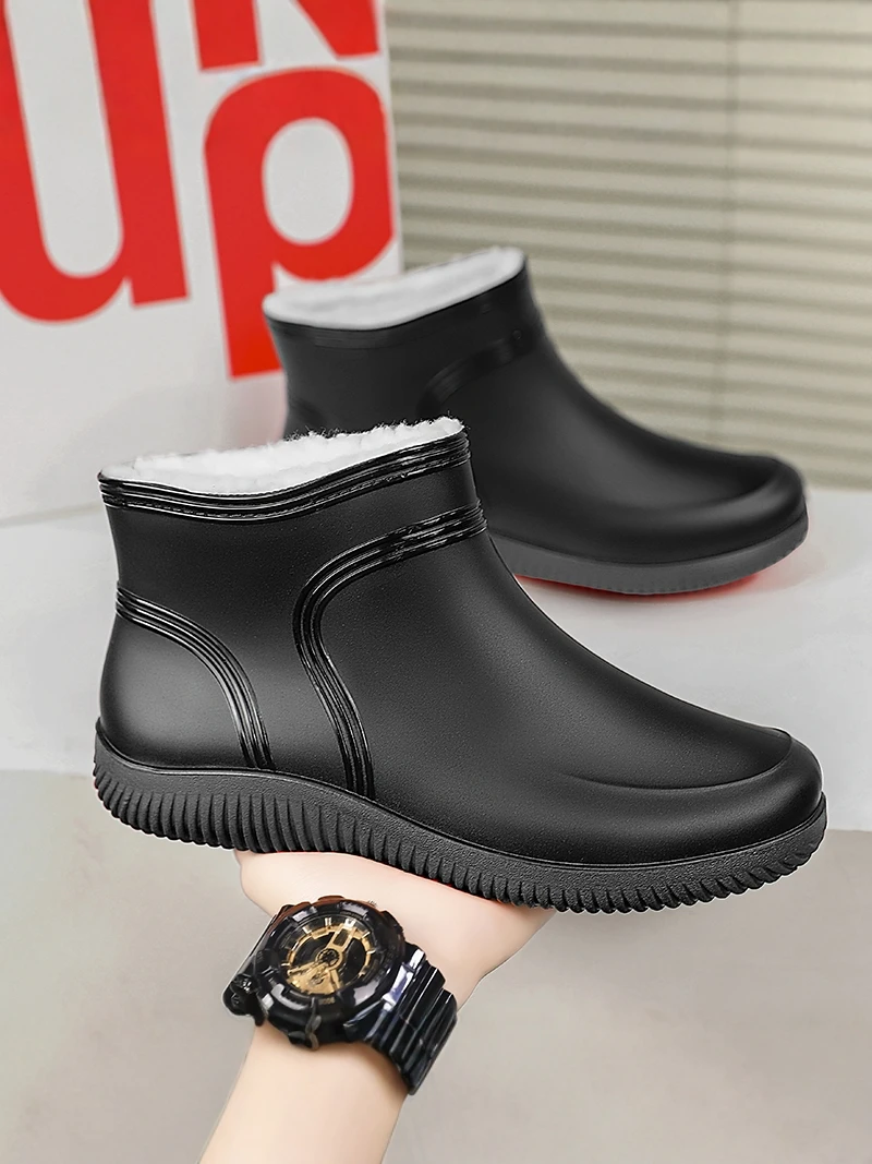 Men's Winter Fleece Lined Rain Boots Warm Cotton Work Safety Rubber Boots Outdoor Fishing Water Shoes Special for Delivery Ri...