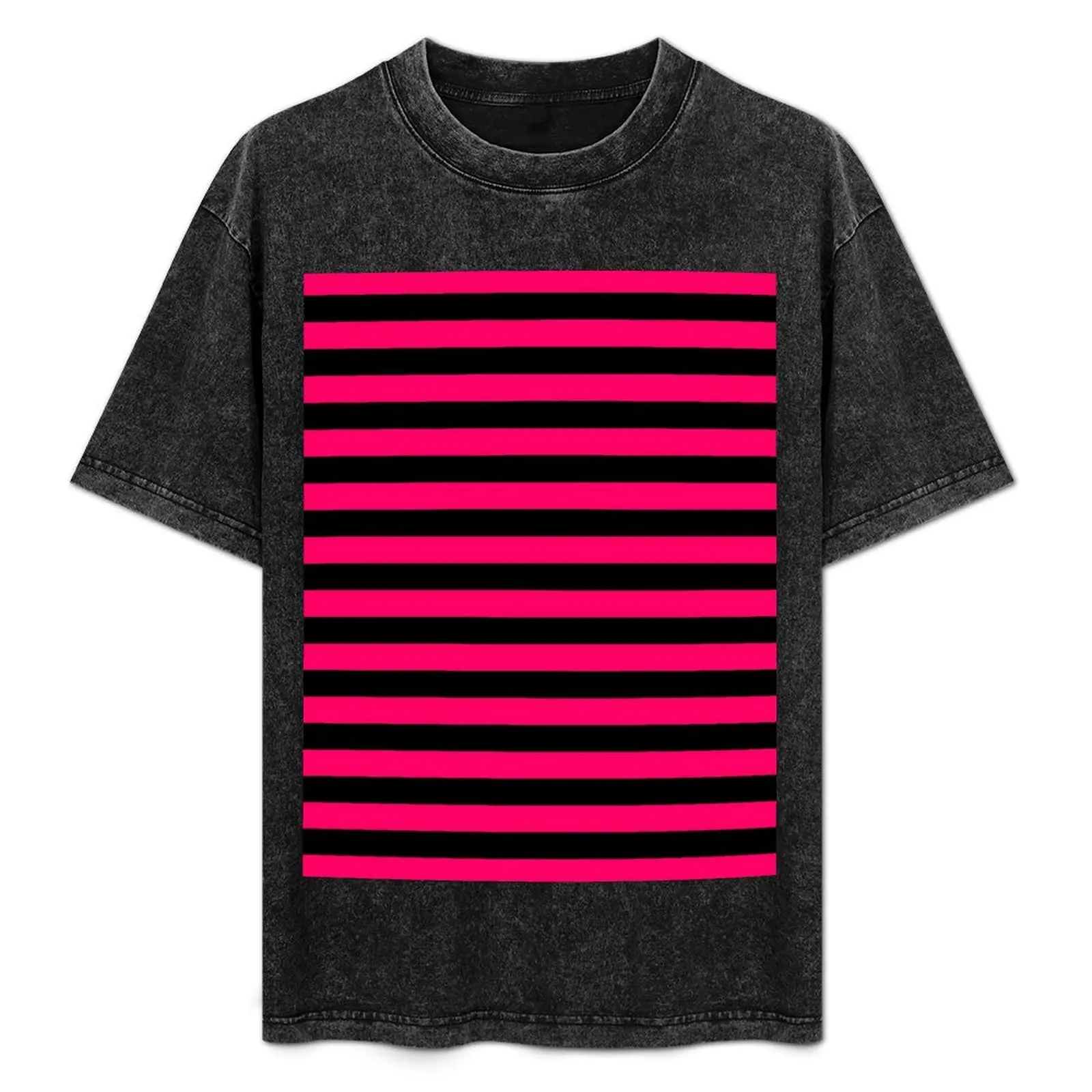 

Bright Fluorescent Hot Pink Neon and Black Horizontal Stripes T-Shirt tees boys animal print men t shirt