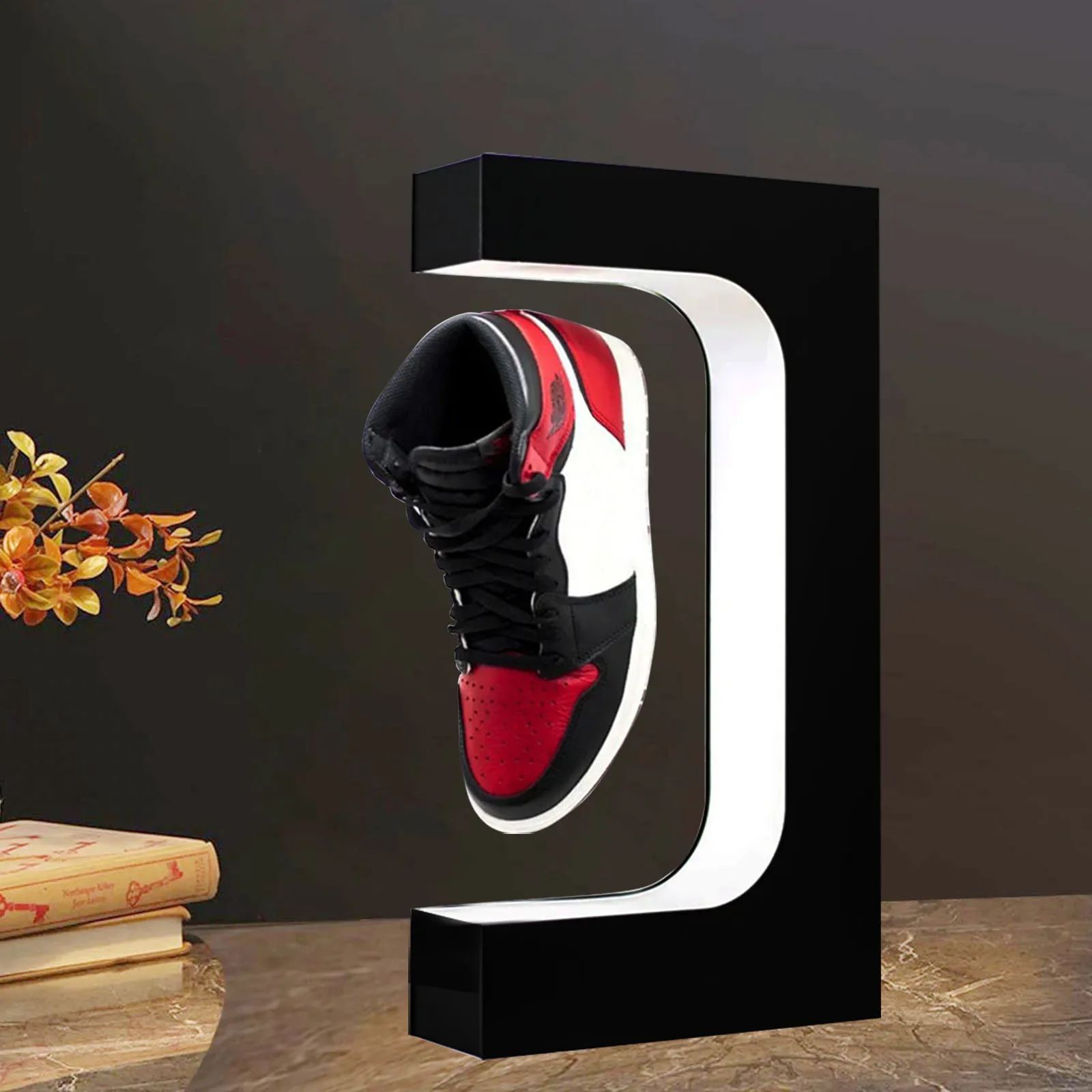 Magnetic Floating Shoe Display Stand Holder Adjustable speed Rotation Acrylic Rack with LED Light Showcase Floating Sneakers