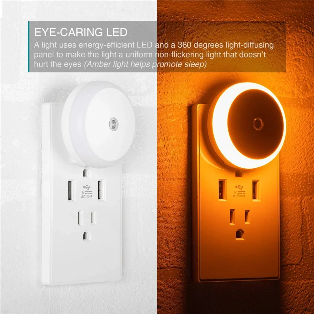 Luz LED nocturna con Sensor nocturno inteligente, lámpara nocturna redonda con enchufe para pared, baño, hogar, cocina, pasillo, escalera, dormitorio, luz nocturna