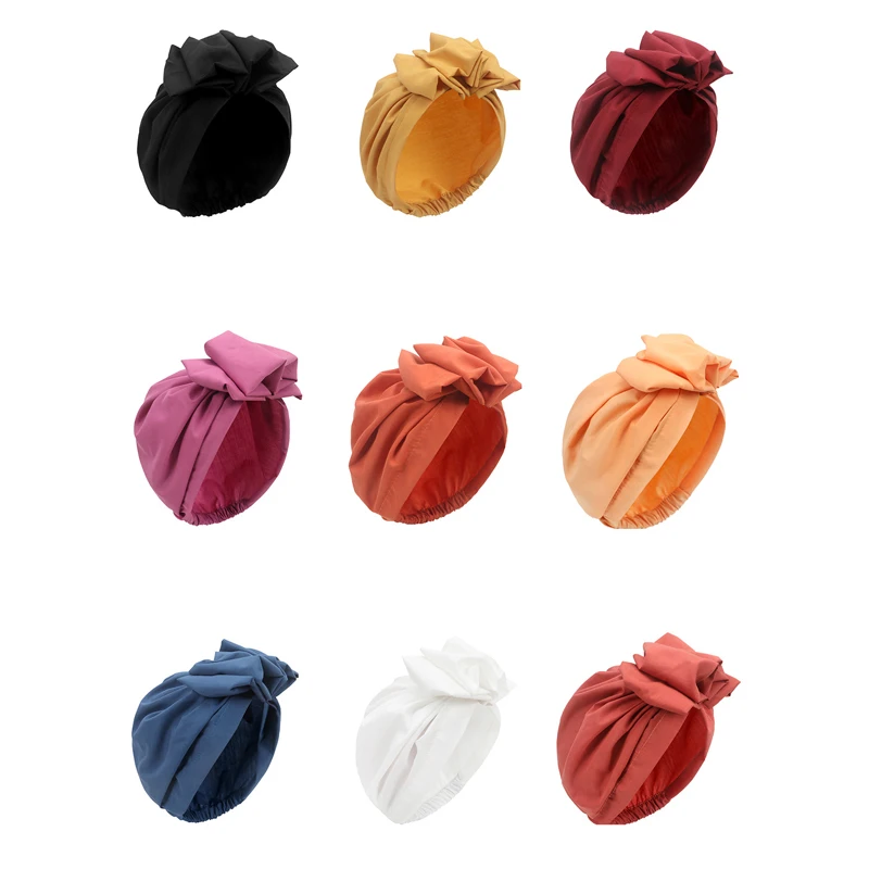 Foulards Hijabs pour femmes, chapeau solide, grand nœud, turban de mariage musulman, foulards français rétro, bonnet de tête de fleur, bandanas pour dames, mode