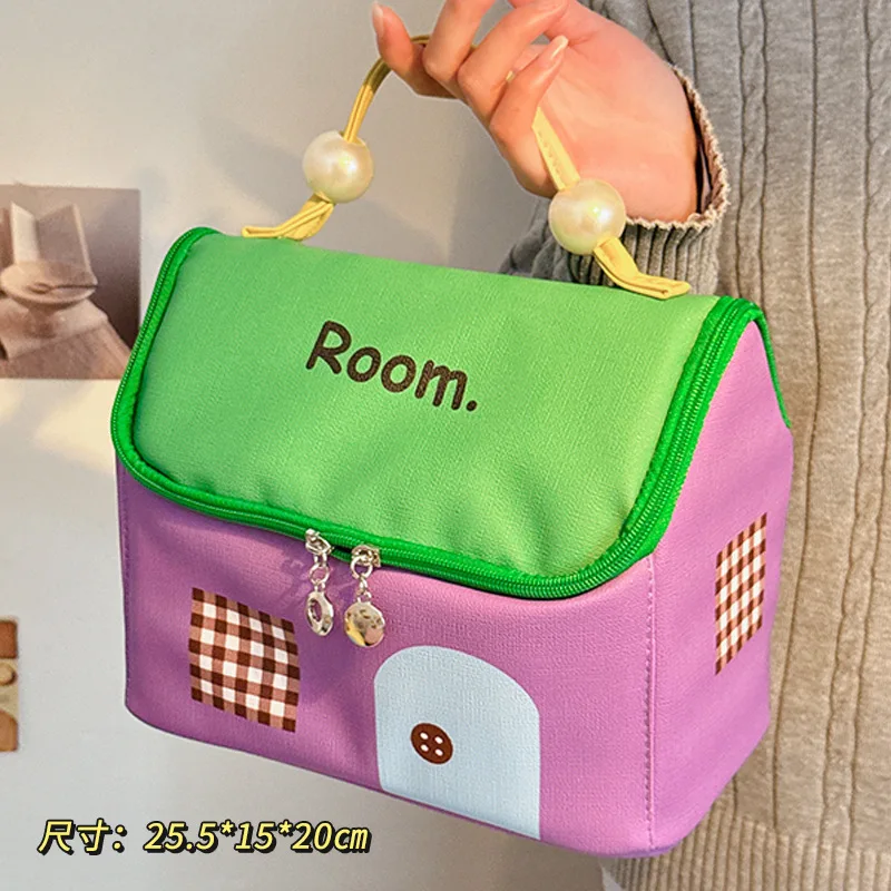 

Waterproof Large Capacity Storage Small House Makeup Bag Handheld Toiletry Portable Cosmetics Storage Bag