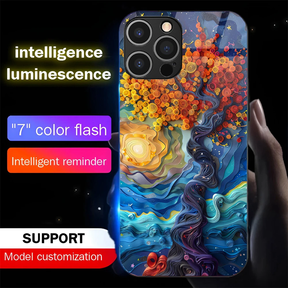 

Pretty Art Paintings Voice Sensing LED Light Up Glowing Luminous Phone Case For Samsung S25 S24 S23 S22 S21 S20 FE Plus Ultra