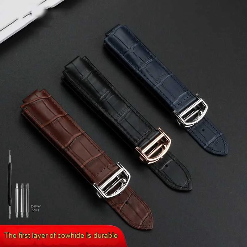 Genuine Leather Watch Strap for Men and Women For Cartier Blue Ballons W69012Z4 W69016Z4 W6920085 Genuine Cowhide Watch Band