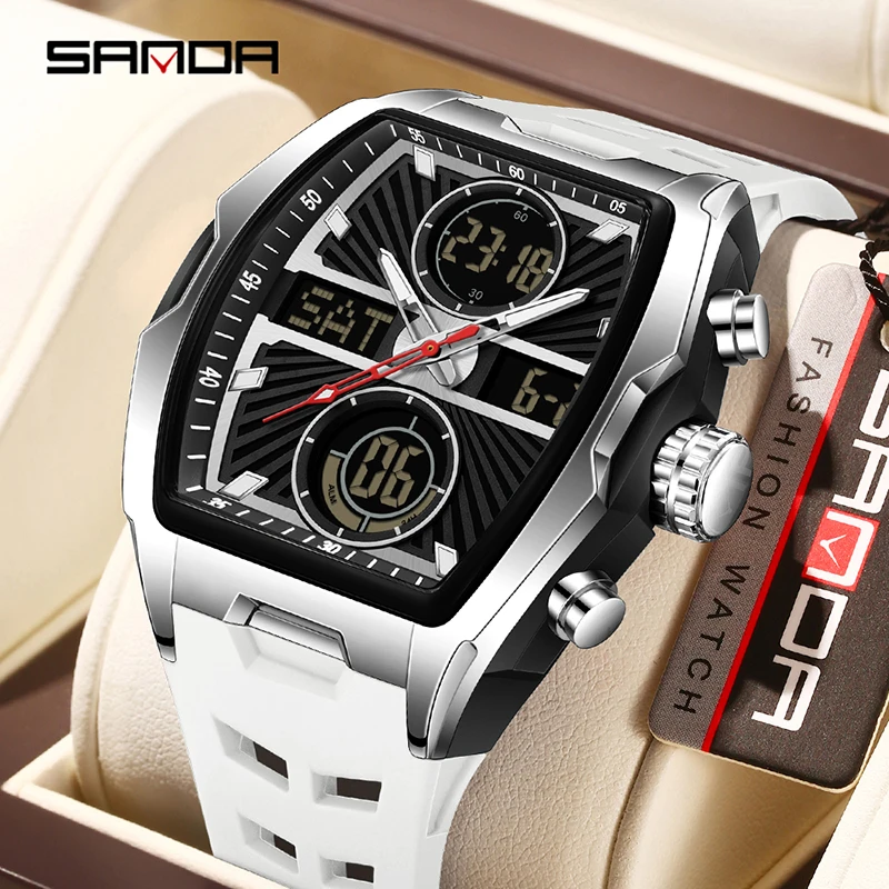 SANDA New Men Watch Quartz Watch Luxury Dual Display Chronograph Waterproof Sport  Military Multifunction Male Digital Watch