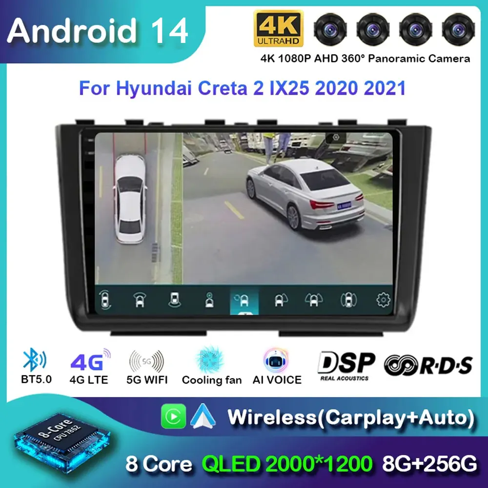 

Автомобильный радиоприемник Android14 для Hyundai Creta 2 IX25 2020 2021, навигация GPS, мультимедийный видеоплеер, стерео, Carplay + Авто DSP BT WiFi + 4G