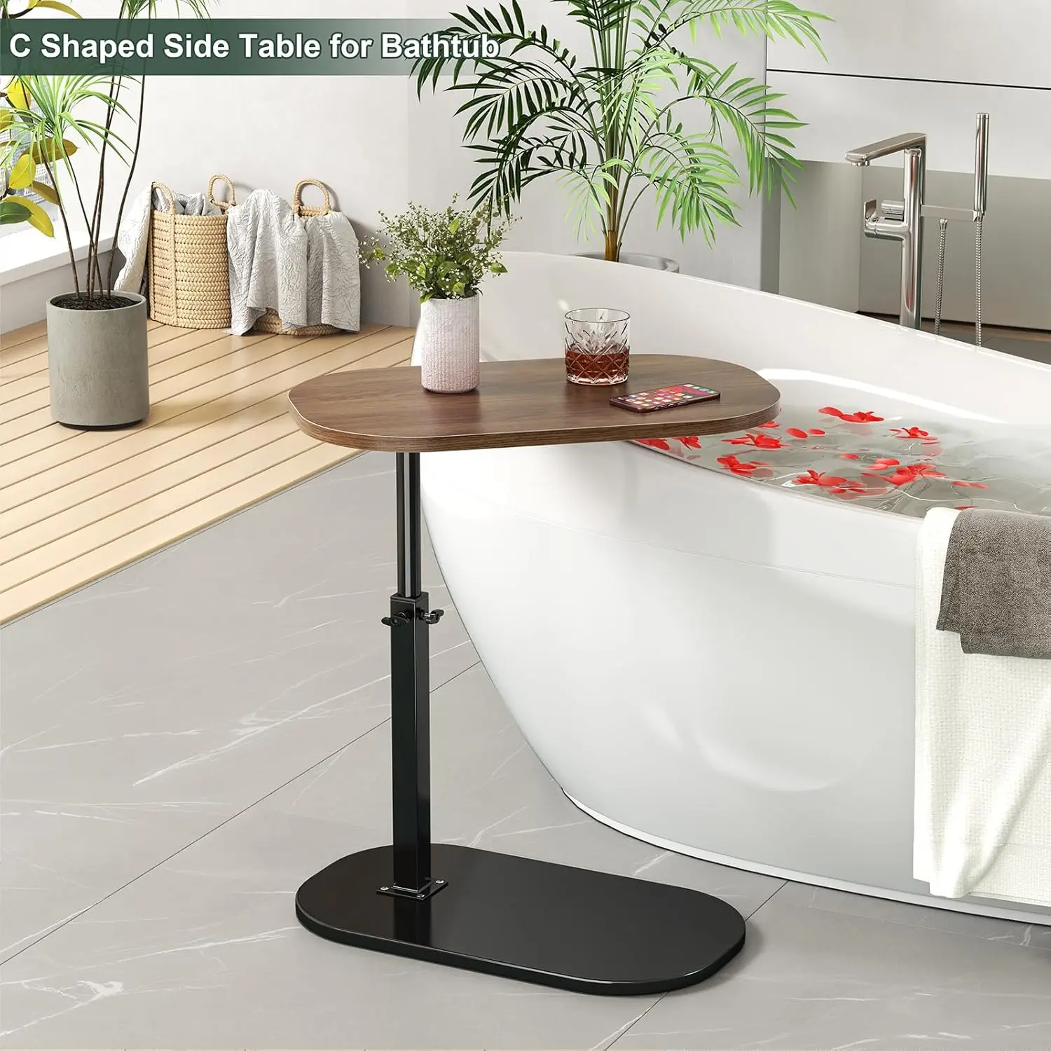 Adjustable C-Shaped Side Table with Swivel Top - Multi-Height End Table for Couch, Bed, Bathtub & Living Room
