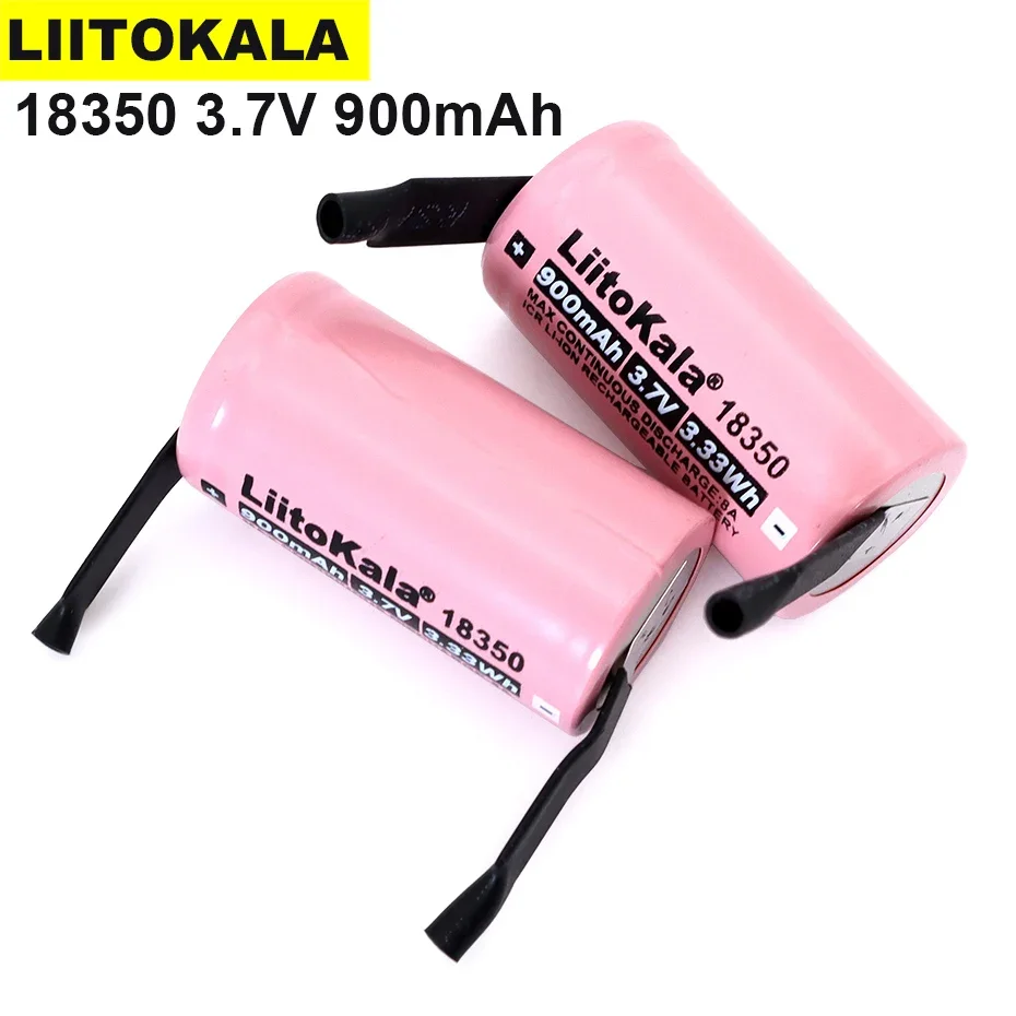 1-10PCS Liitokala ICR 18350 900mAh 8A rechargeable lithium battery 3.7V cylindrical lamp electronic cigarette + DIY nickel sheet