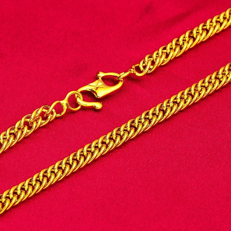 Luxurious 9999 24K genuine gold women's flat chain gold necklace, simple and elegant women's exclusive gold jewelry necklace, view 3