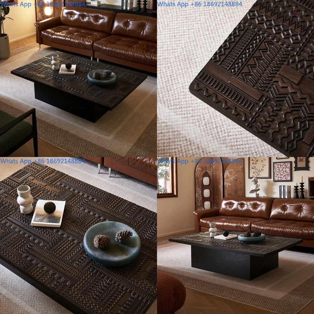 

Retro 1.6m Solid Wood Carved Coffee Table Minimalist Living Room Luxury Furniture