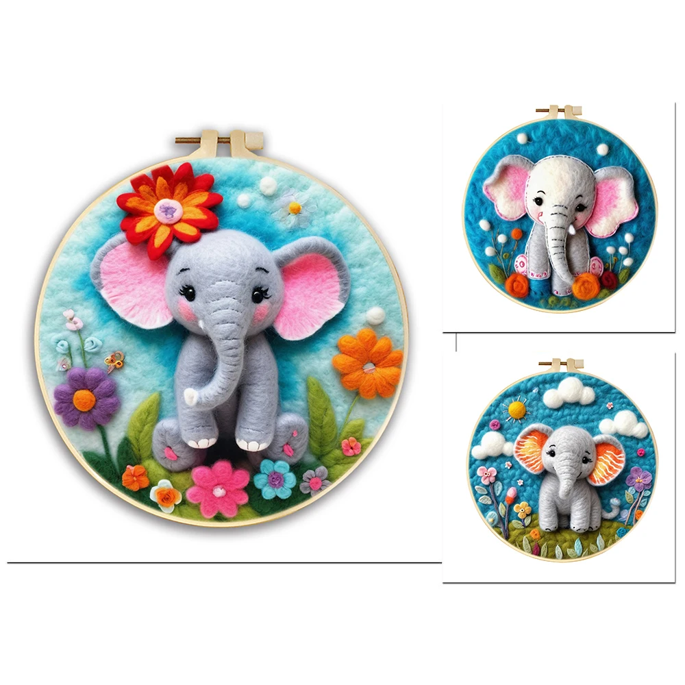 

GATYZTORY 1 Pack Needle Felting Wool Painting With Embroidery Frame Elephant Needle Felt Starter Set Felt Painting For Beginner