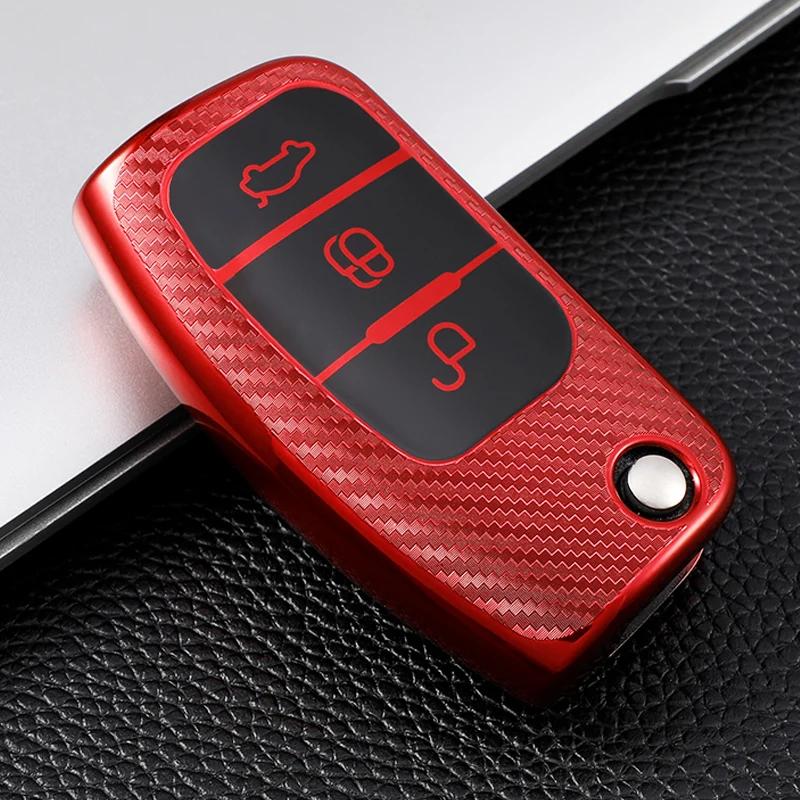 Carbon Fiber TPU Car Remote Key Cover Case for Ford Fiesta Focus 2 Ecosport Kuga Escape Falcon B-Max C-Max Eco Sport Galaxy