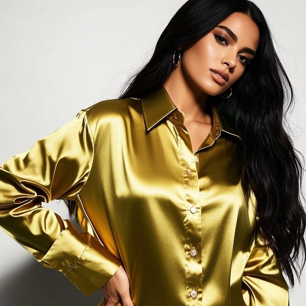 Koreanische schicke Bürodamen-Satin-Hemden, passende elegante weibliche Bluse, 2025, Sommer, neu in Damen-Hemden und Blusen, Trend-Tops – Detail 11