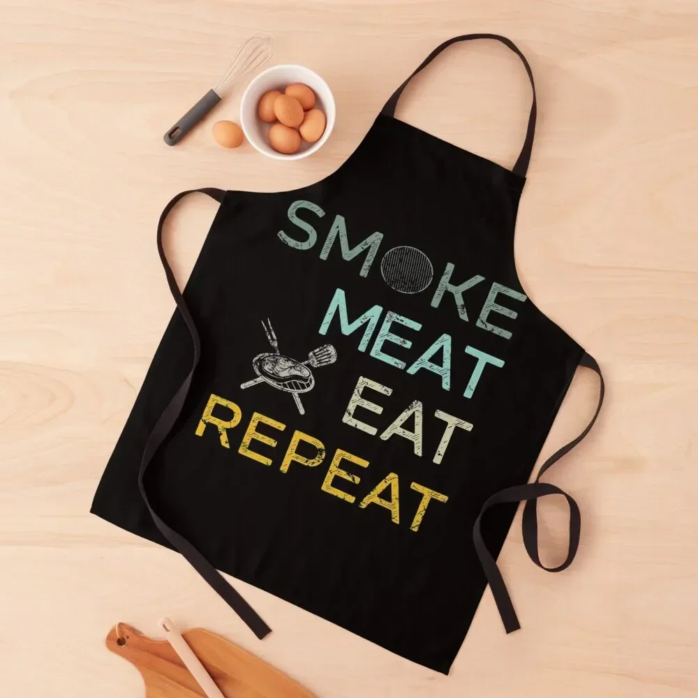 BBQ Smoke Meat Eat Repeat Apron Household Items Kitchen Kitchen Things Chef Uniform Home And Kitchen Apron