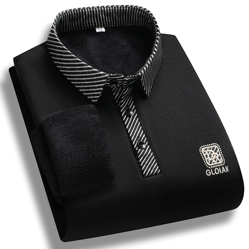 بلوفرات رجالية محبوكة برقبة بولو مبطنة قمصان بولو كاجوال سميكة قمصان بولو بقصة ضيقة بلوزة علوية كورية للرجال