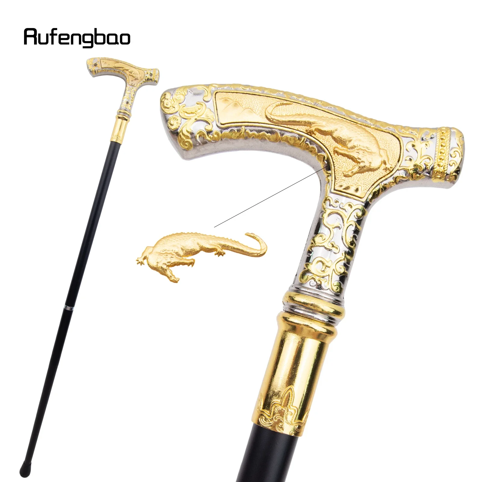 Golden White Crocodile Luxury Walking Stick Party Fashion Elegant Walking Stick Decorative Cospaly Cane Knob Crosier 89cm