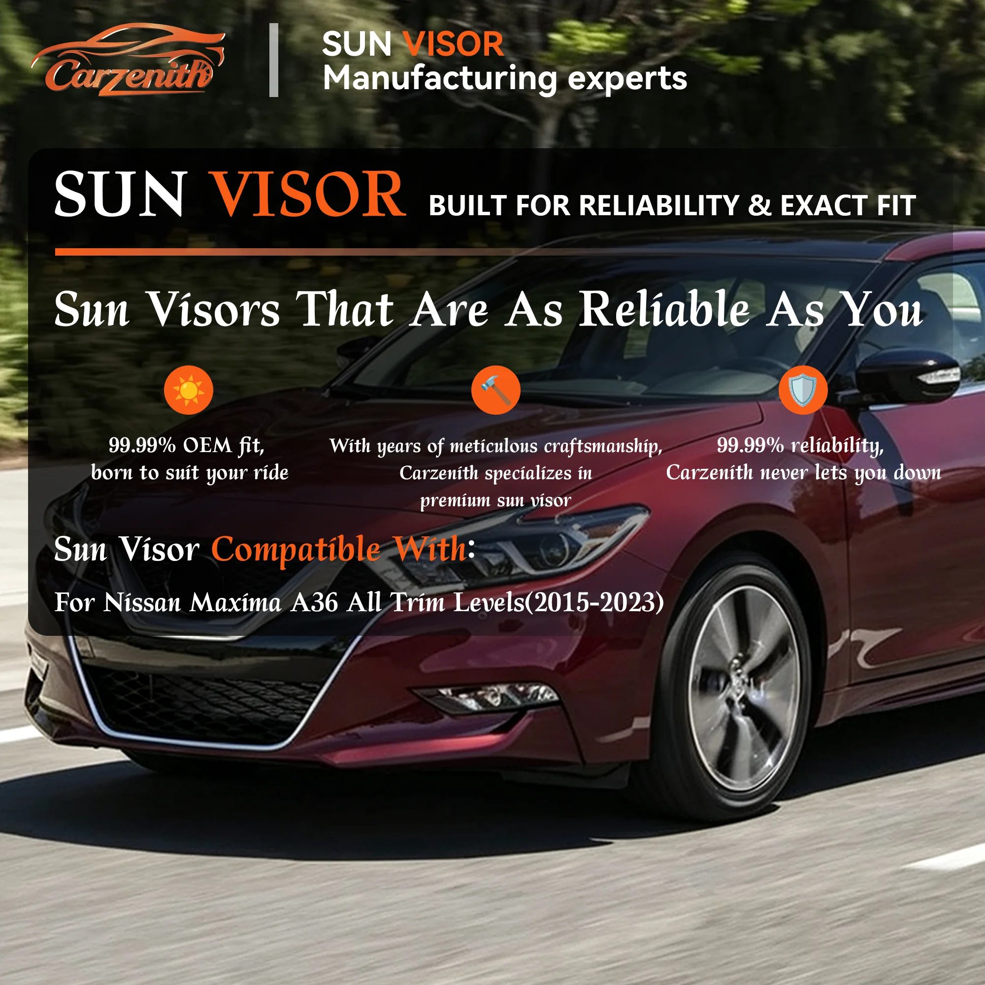 Carzenith Sun Visor For Nissan Maxima 8 VII A36 2015 2016 2017 2018 2019 2020 2021 2022 2023  Sunvisor Left Right Side - view 2