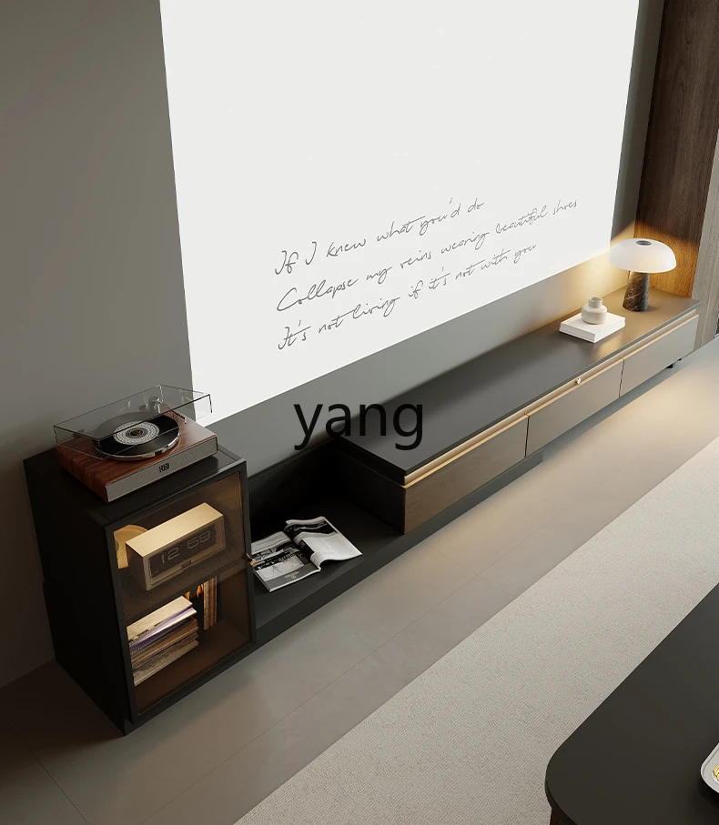 LMM solid wood retractable TV cabinet coffee table combination living room light luxury walnut TV cabinet